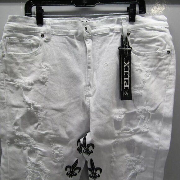 NEW POLITICS JEANS Men's Pant White Barkley Stacked Embroidery 5 Pocket Size 40 - Picture 5 of 13
